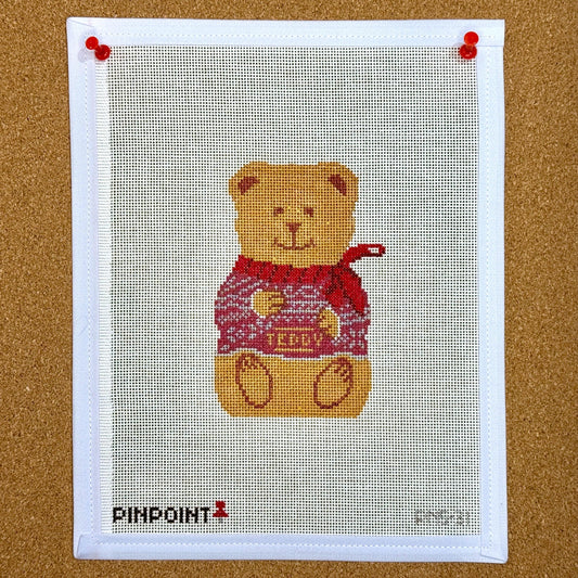 Chocolate Teddy Bear Needlepoint Canvas | Red Sweater