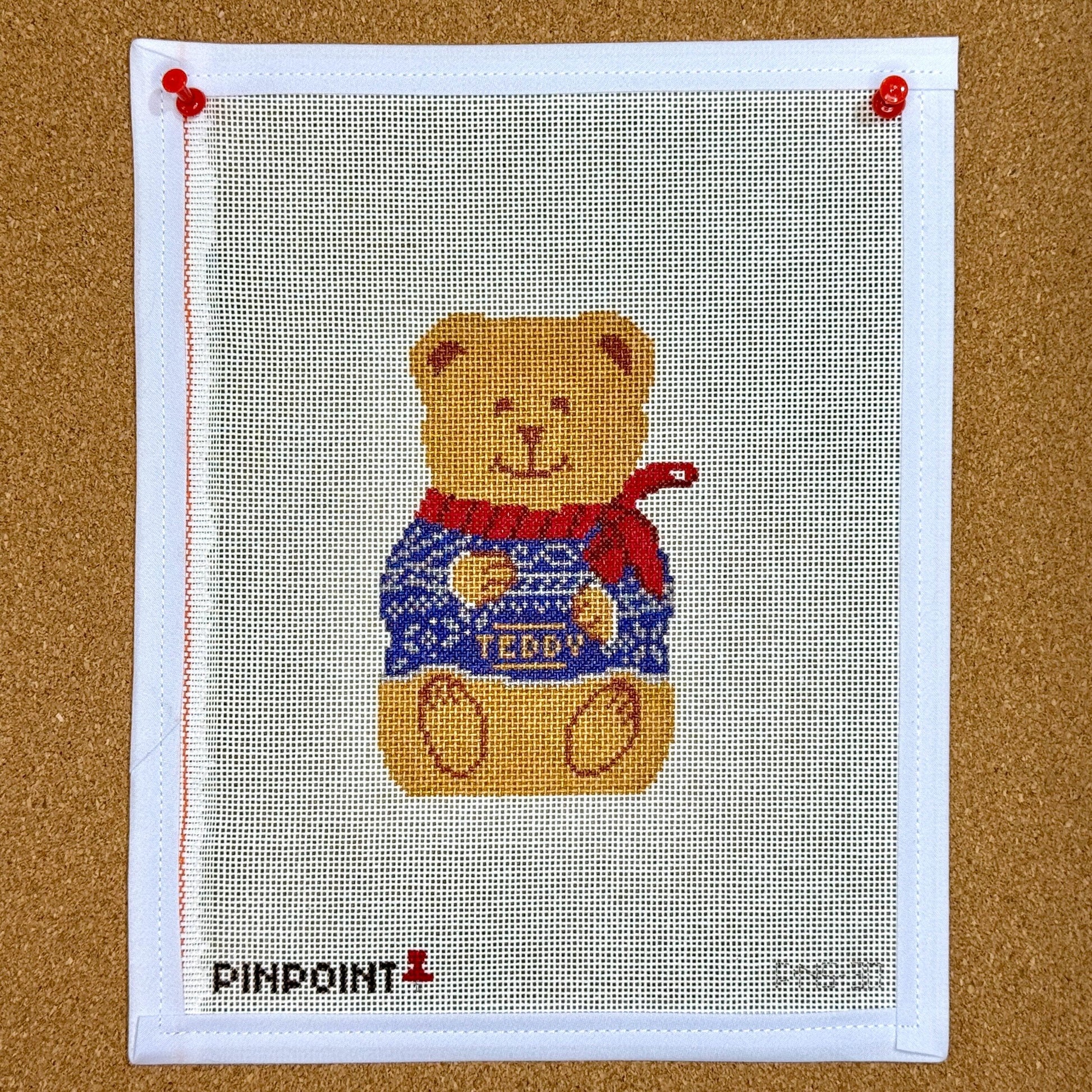 Chocolate Teddy Bear Needlepoint Canvas | Blue Sweater